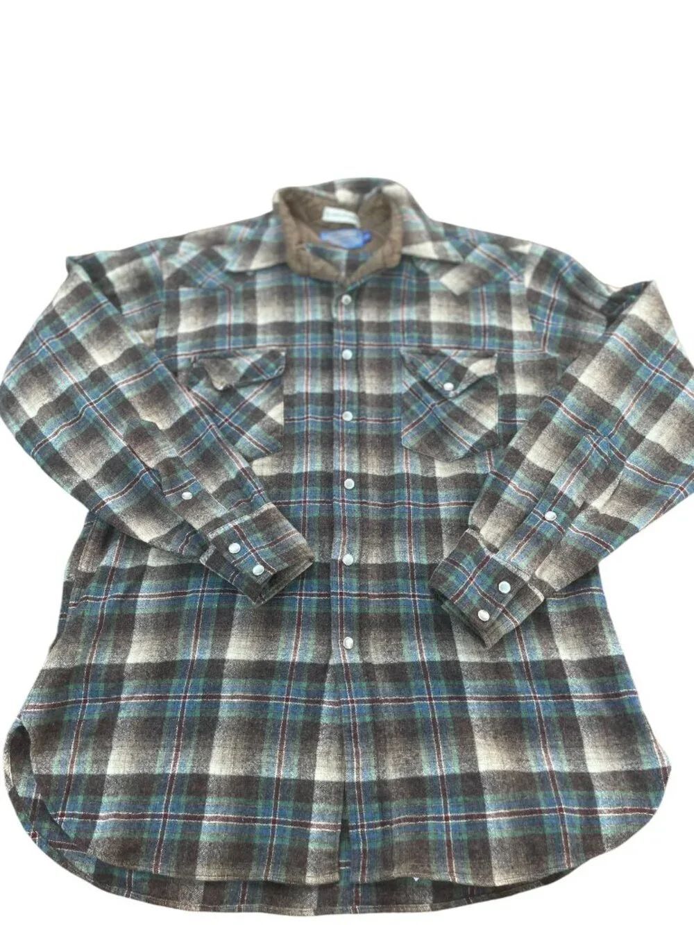 Pendleton High Grade Western Wear Plaid Pearl Snap Wool Shirt Mens Large Long